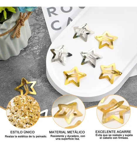 Set 200 Pinzas Para El Pelo Estrella Y2k Plata Metal 3cm