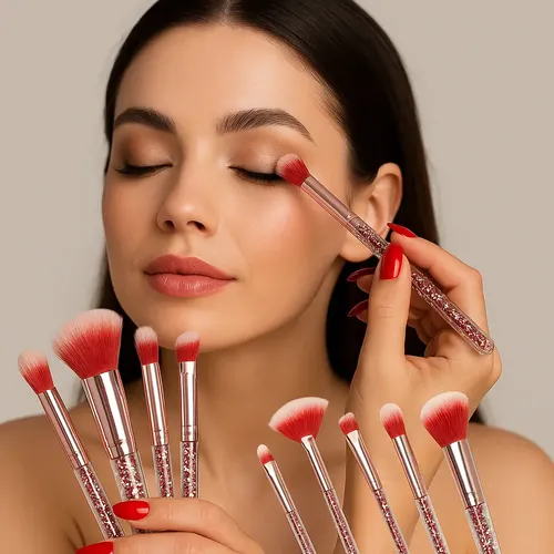 Set Basico 7 Brochas Pinceles Con Estuche Maquillaje