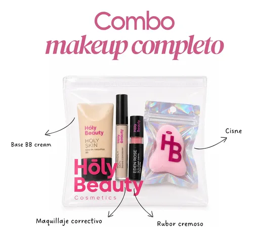 Combo Maquillaje Holy Beauty Con Base Rubor Corrector Cisne
