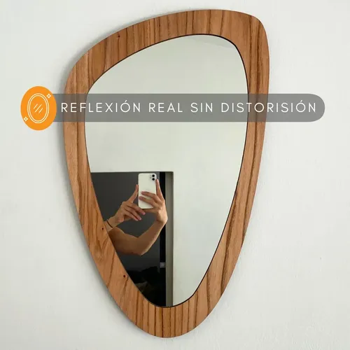 Espejo Madera Asimétrico Orgánico Curvo Deco. Moderno 38×60