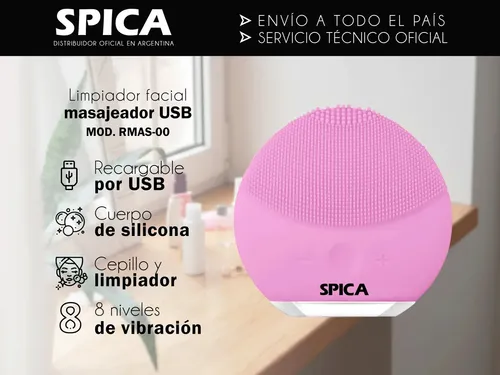 Limpiador Masajeador Facial Electrico Rostro SPICA RMAS-00 Recargable Usb Color Rosado