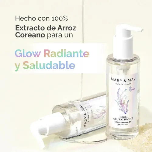 Limpiador en Aceite Mary & May con Arroz y Glutatión, LHA Exfoliante para Doble Limpieza