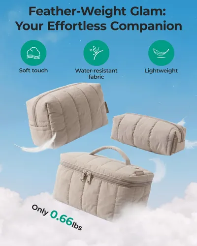 Set De Bolsas De Maquillaje Bagsmart De 3 Piezas Puffy Camel