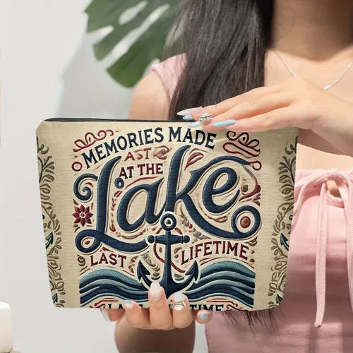 Bolsa De Maquillaje De Lino Plegable Portátil Lake Memories  Bb382