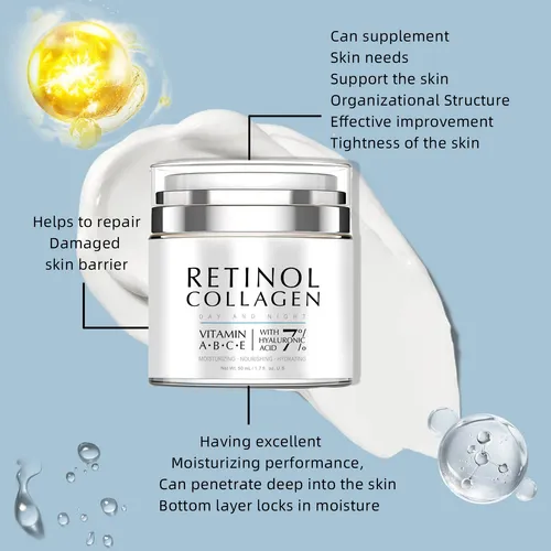 Crema Facial Con Colágeno Y Retinol, Líneas Suaves Y Finas,  Todo Tipo De Piel Día/noche