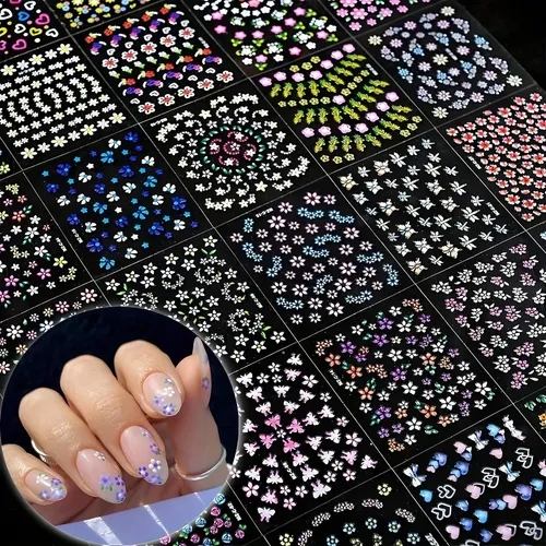 30 Hojas De Pegatinas Autoadhesivas Florales For Uñas, .