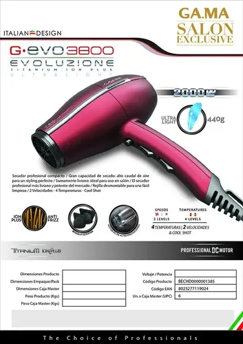 Secador Ga.ma. G-evo Evoluzione 3800 Ultra Light 2000w