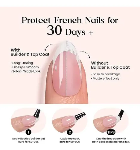 Beetles Uñas Postizas French Tip Cortas Squoval 224 Piezas