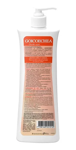 Goicoechea Crema Anticelulitis Con Cellumodel X 400ml Tipo de envase Botella Fragancia S/S Tipos de piel Todo tipo de piel
