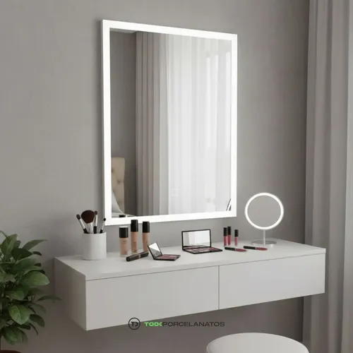 Espejo Rectangular Moderno Luz Led Dimer 60×80 Botón Táctil Invisible