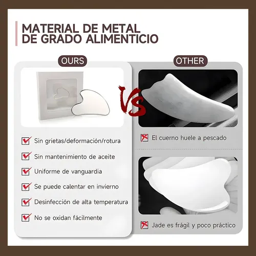 Gua Sha De Acero Inoxidable Plateado: 2 Unidades Para Rostro