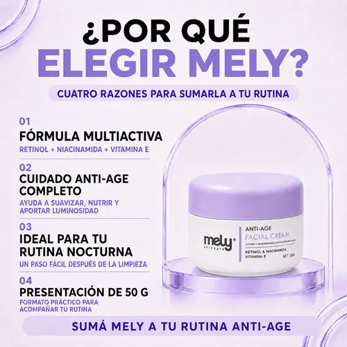 Crema Facial Mely Antiarrugas Retinol Niacinamida 50g