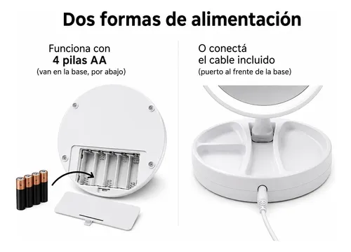 Espejo De Aumento Led Plegable Con Luz Y Organizador
