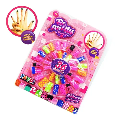 Kit De Uñas Postiza X 36 Para Niñas Infantil Mundo Cla D3287
