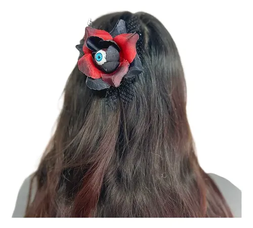 Hebilla Broche De Pelo Flor Y Ojo Disfraz Terror Halloween