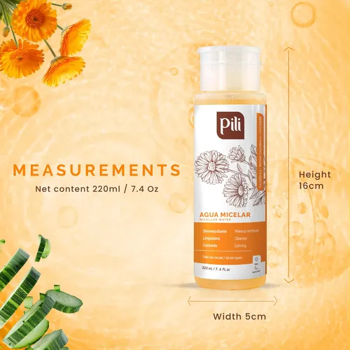 Agua Micelar Natural Pili Con Caléndula, 7.4 Onzas Líquidas