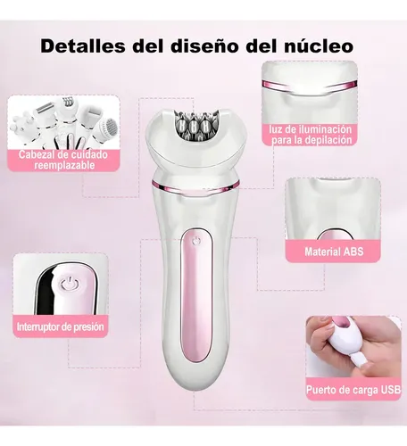 Bikini Facial Recargable 5 En 1 Con Afeitadora Eléctrica Par Rosa