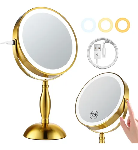 Espejo De Maquillaje Daslava 30x Dorado Con Luces Led