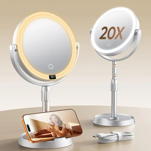 Espejo De Maquillaje Glowtop Iluminado 7  Con Aumento 1x/20x