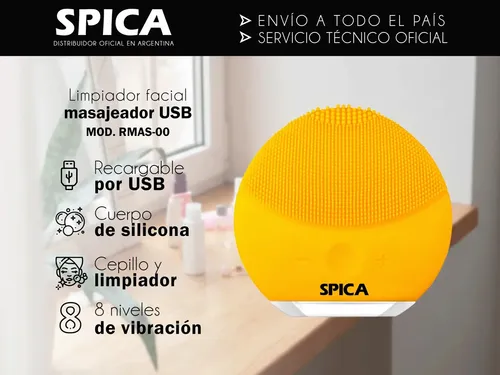 Limpiador Masajeador Facial Electrico Rostro SPICA RMAS-00 Recargable Usb Color Amarillo