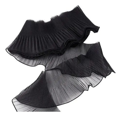 Cinta De Poliéster Con Ondas Y Pliegues, 7 Yardas Negro Pleated Wavy