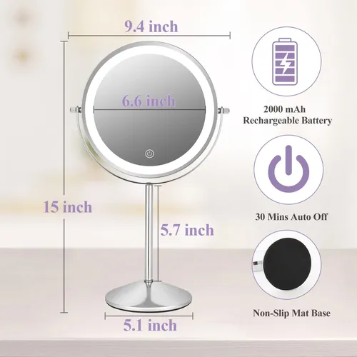 Espejo De Maquillaje Ffowcye 8 Luces Con Aumento De 1x/10x