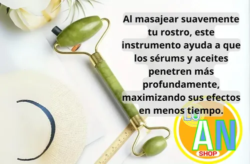 Rodillo Masajeador Facial Piedra Jade Natural Antiarrugas