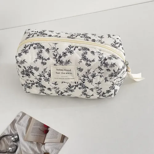 Bolsa Maquillaje Estampado Flores Blanco Negro Gran Capacida French-style Black And White Floral Print [makeup Bag]