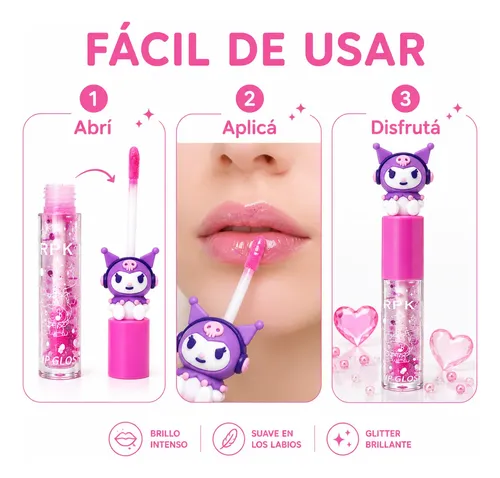 Lip Gloss Kuromi Kawaii Brillo Labial Glitter X3