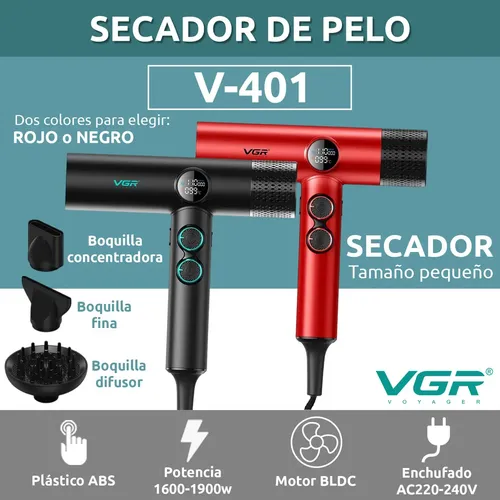 Secador De Pelo Profesional Vgr V-401 110000rpm Frío Calor Color Negro
