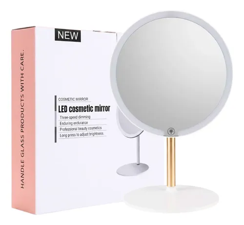 Espejo Con Luz Led Touch De Escritorio 3 Tonos Recargable