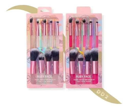 Set De 9 Mini Brochas De Maquillaje Para Viaje/travel Ruby F Rosado