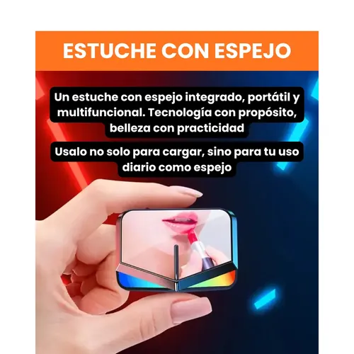 Auriculares Inalambricos Bluetooth 5.3 Gamer In Ear Tws Tactil Led Rgb Con Cancelacion De Ruido Y Microfono + Estuche Con Espejo Y Power Bank Usb Pantalla Lcd Gxtronics