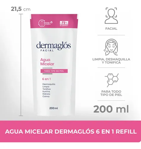 Dermaglós Facial Agua Micelar 6 En 1 Desmaquillante Refill