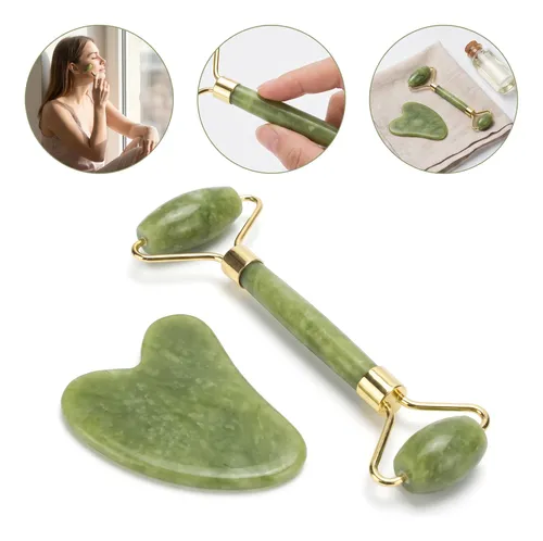 Masajeador Facial Rodillo De Jade Piedra Guasha Para Masaje