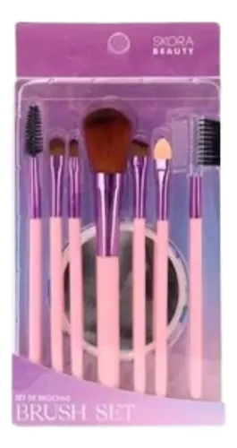 Set De Brochas De Maquillaje Con Espejo Skora Beauty Rosa