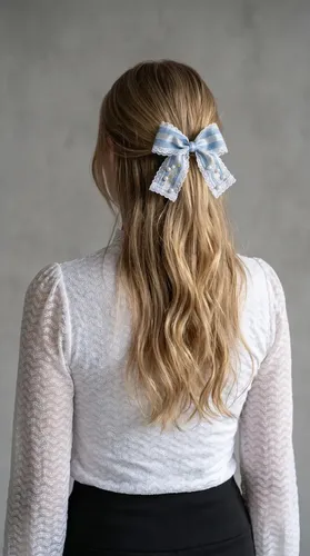 Moño Hebilla Argentina Accesorio Pelo Brillo Strass Puntilla Celeste Y Blanco