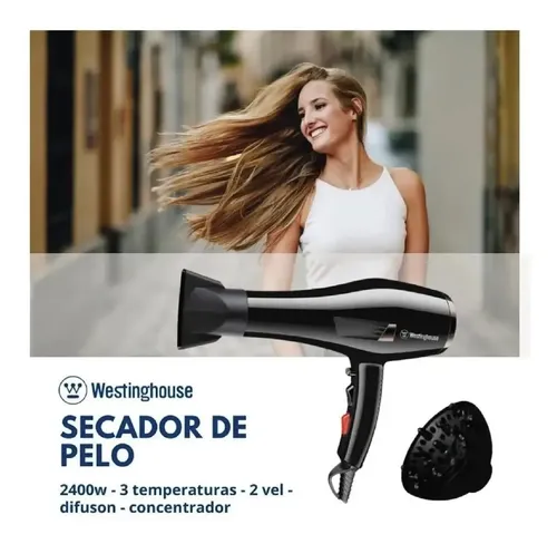 Westinghouse Secador De Pelo 2400w 3 Piezas Función Shot Color Negro