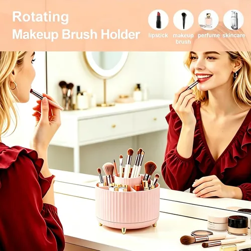 Organizador Giratorio 360 Maquillaje Y Pinceles Rosa