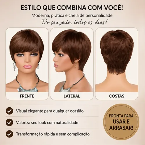 Peluca Corta De Cabello Natural Humana Linda