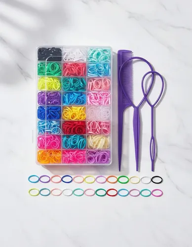Set De Ligas Para Peinar Niñas Con Peine Y Pasadores Purple Solid