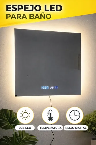 Espejo Redondo Con Luz Led Y Reloj Digital Para Baño