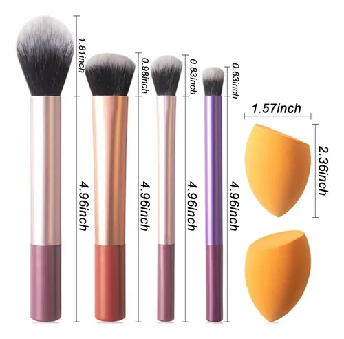 Set 6 Brochas Y Esponjas De Maquillaje Portátil