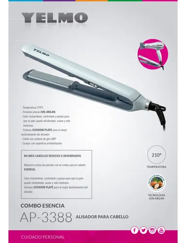 Combo Secador Y Plancha De Cabello Yelmo Combo Esencia Ion