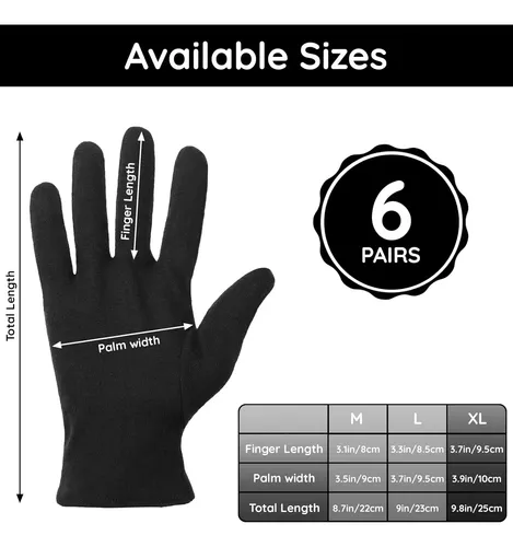 Guantes De Algodón Negros Hidratantes Para Noche 6 Pares