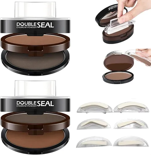 2 Kits Sello Cejas Doble Color 3 Plantillas Resistente Agua