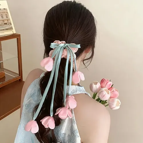 Cinta For El Pelo Con Borlas Florales Con Forma De Tulipán