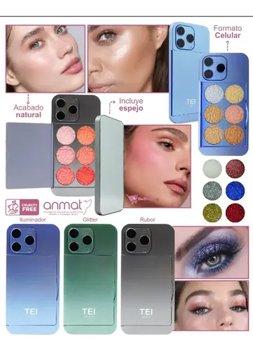 Paleta De Sombras  Iluminador Glitter Rubores Tei Con Espejo