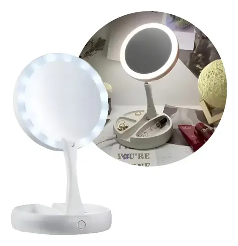 Espejo Para Maquillaje Con Luz Led Usb Organizador Marco Blanco