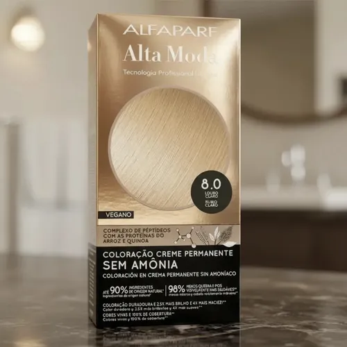 Tintura Alta Moda Alfaparf En Kit Sin Amoniaco Vegana Tono 8.0 rubio claro